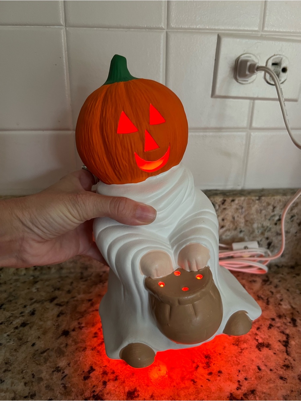 Vintage Halloween Ghost Lamp With Pumpkin Head - Picture 12 of 15